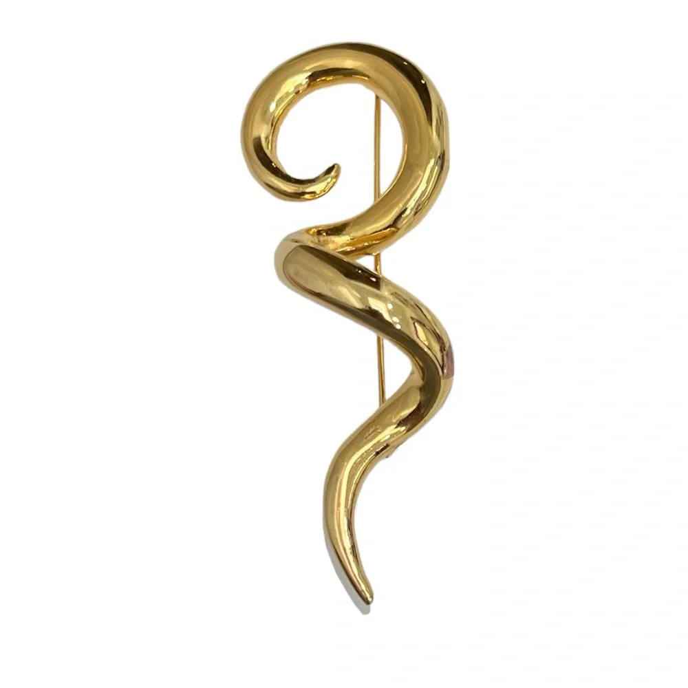 VINTAGE SHINY GOLD TONE SQUIGGLE BROOCH